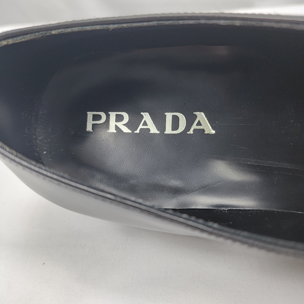 Prada Black Brushed Leather Oxford Men's Prada Size 8.5 US 9.5 Made in Italy - Picture 8 of 11